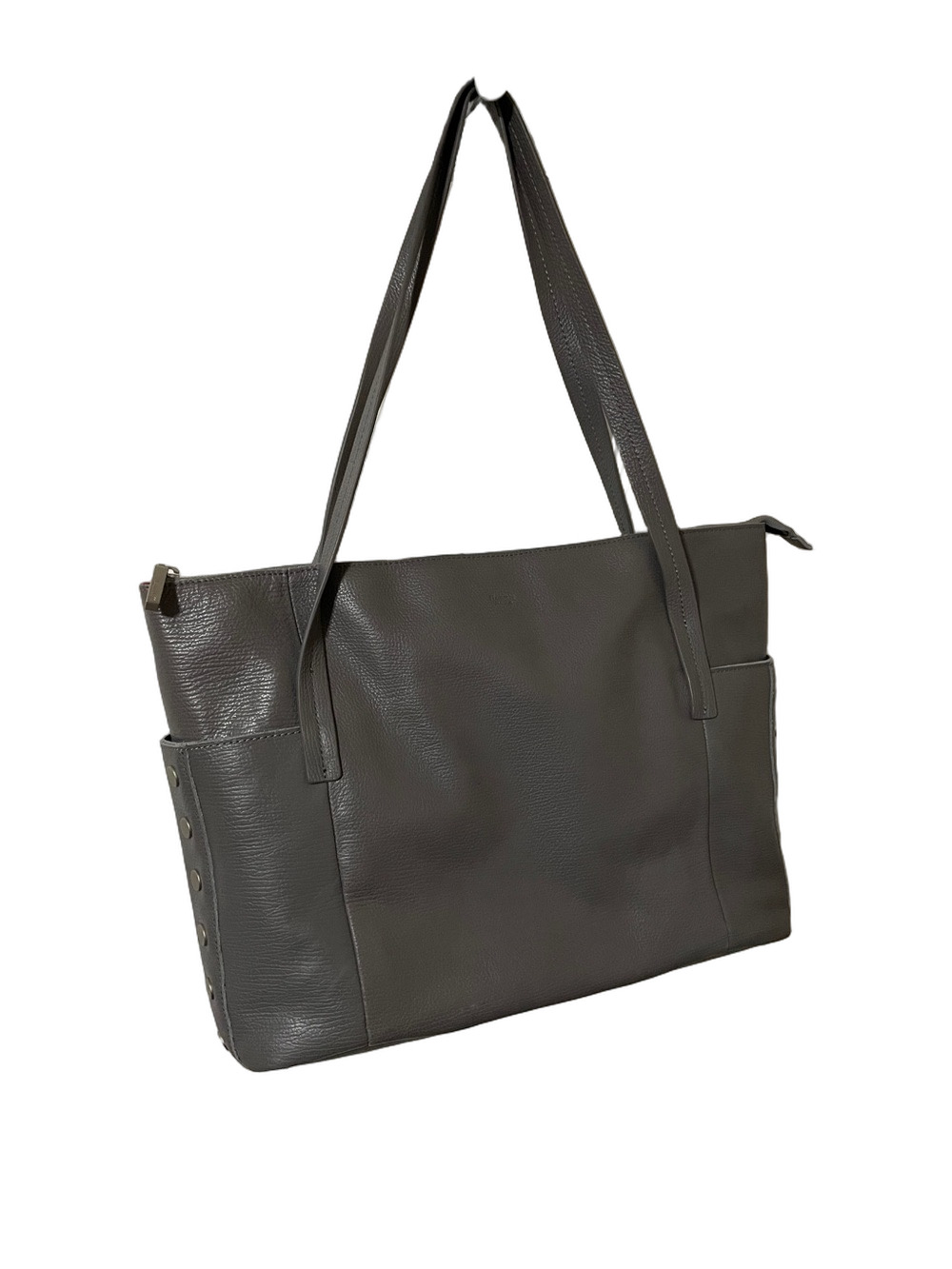 Hammitt Los Angeles Grey Pebbled Leather Tote with Silver Tone Rivets Detail